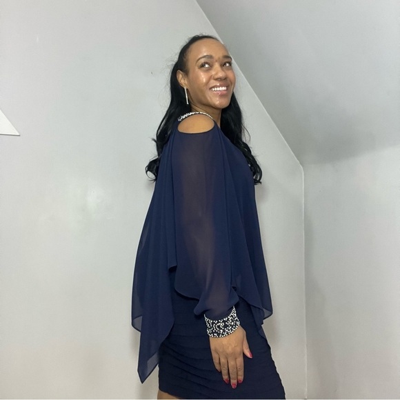 Vintage blue cocktail dress embellished midi formal gown evening wear new years - Picture 8 of 16